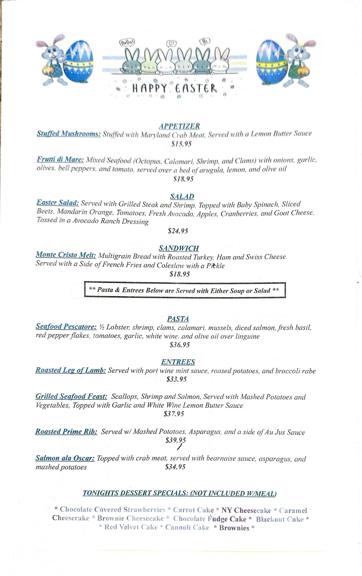 Easter Menu 2025